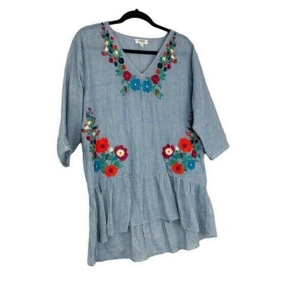 Umgee embroidered pink striped blouse size Small - Picture 3 of 9